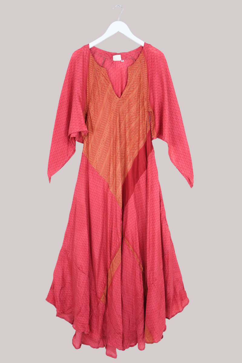 Goddess Pure Silk Dress - Grove of Red Roses - Size M/L