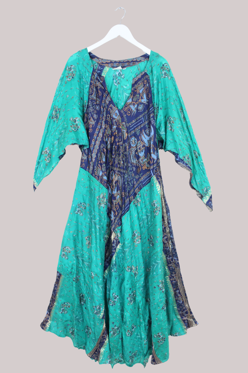 Goddess Pure Silk Dress - In The Lakes Blue - Size M/L