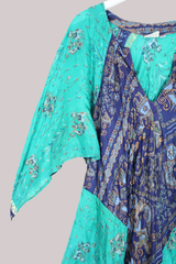 Goddess Pure Silk Dress - In The Lakes Blue - Size M/L