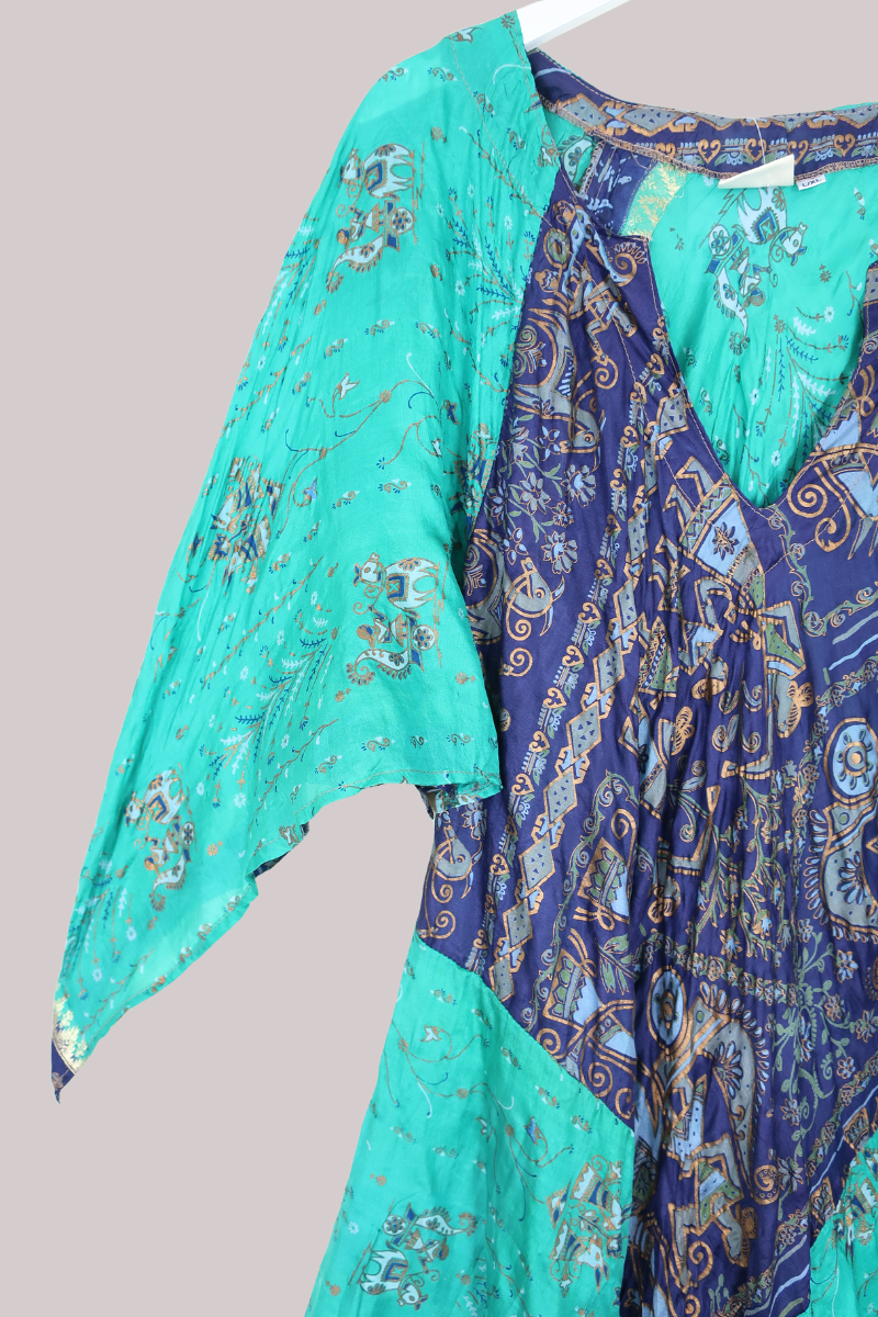 Goddess Pure Silk Dress - In The Lakes Blue - Size M/L