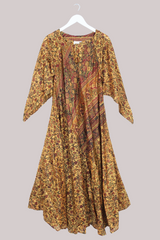 Goddess Pure Silk Dress - Burnished Gold Antique Floral - Size S/M