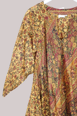 Goddess Pure Silk Dress - Burnished Gold Antique Floral - Size S/M