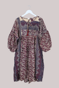 Daisy Vintage Cotton Midi Dress - Plum & Mauve Block Print - Size M/L