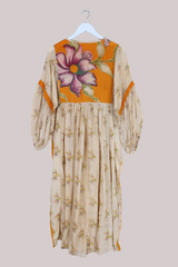 Daisy Vintage Cotton Maxi Dress - Peaches in the Sun - Size XS
