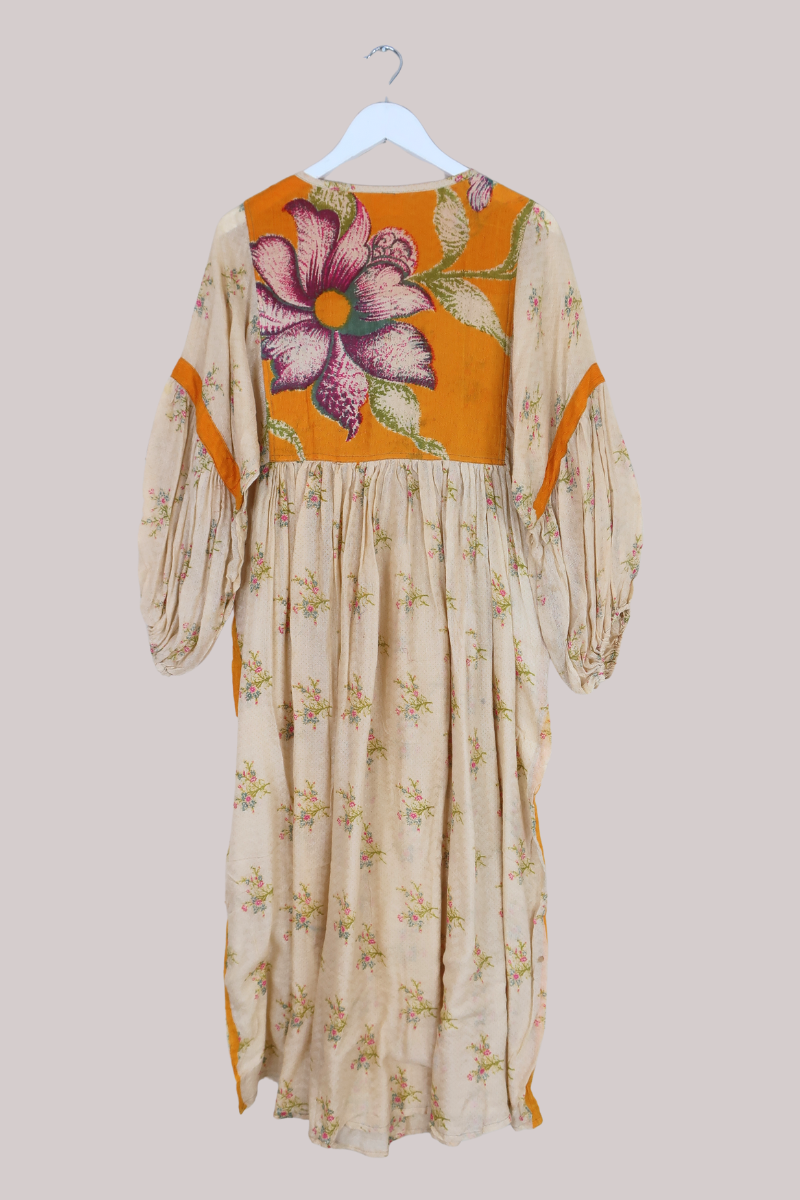 Daisy Vintage Cotton Maxi Dress - Peaches in the Sun - Size XS