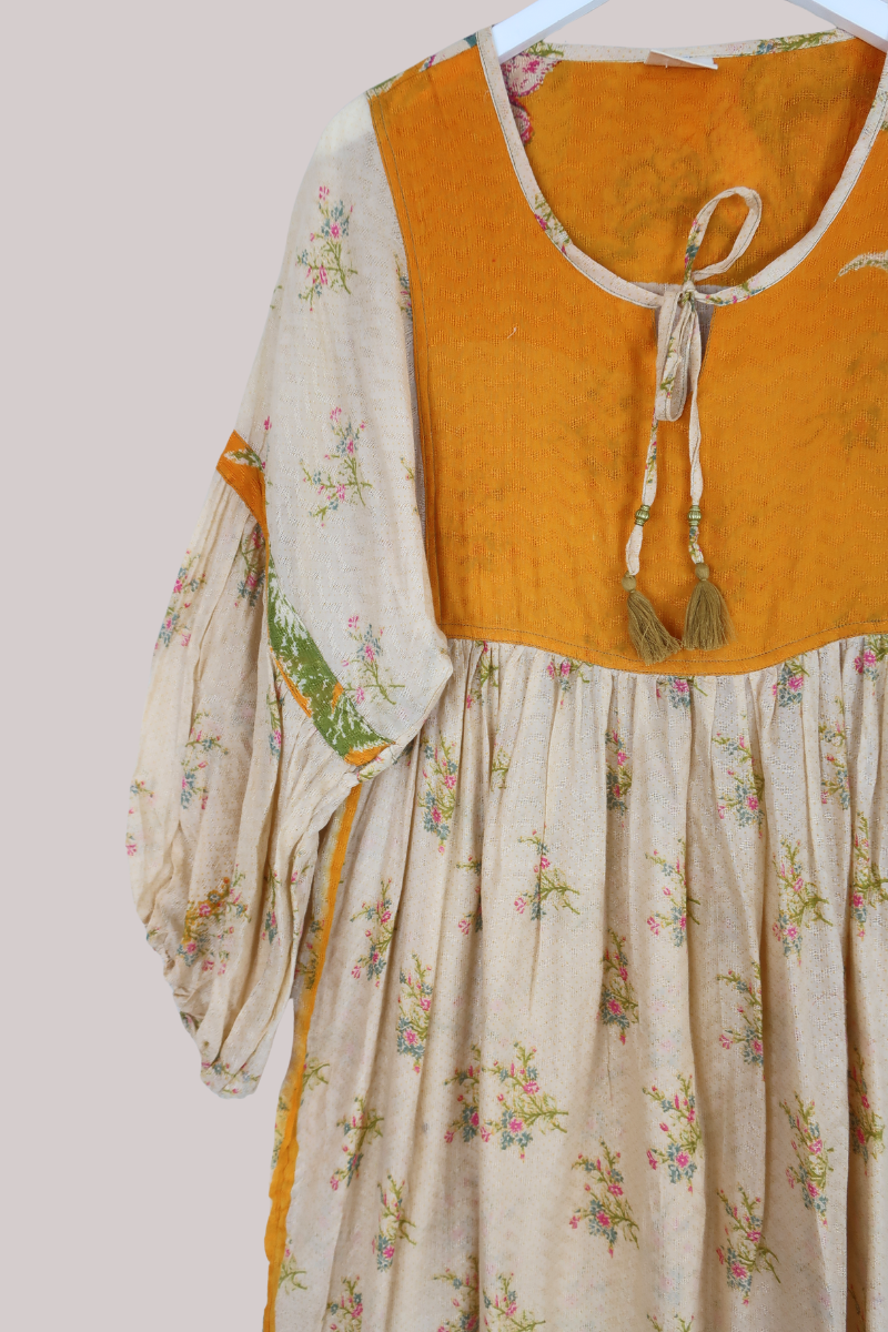 Daisy Vintage Cotton Maxi Dress - Peaches in the Sun - Size XS