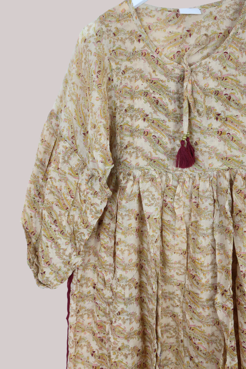 Daisy Vintage Cotton Midi Dress - Pale Parchment Paisley - Size M/L