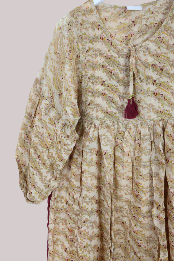Daisy Vintage Cotton Midi Dress - Pale Parchment Paisley - Size M/L