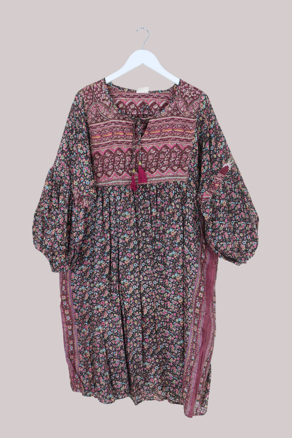 Daisy Vintage Cotton Midi Dress - Enchanted Forest Green & Cherry - Size XXL