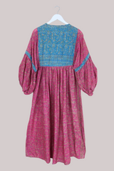 Daisy Vintage Cotton Maxi Dress - Cerise & Sky Meadow - Size XS