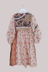 Daisy Vintage Cotton Midi Dress - Ivory & Ruby Red Floral - Size M/L