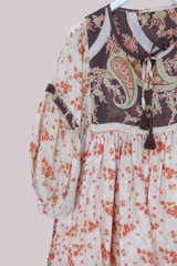 Daisy Vintage Cotton Midi Dress - Ivory & Ruby Red Floral - Size M/L