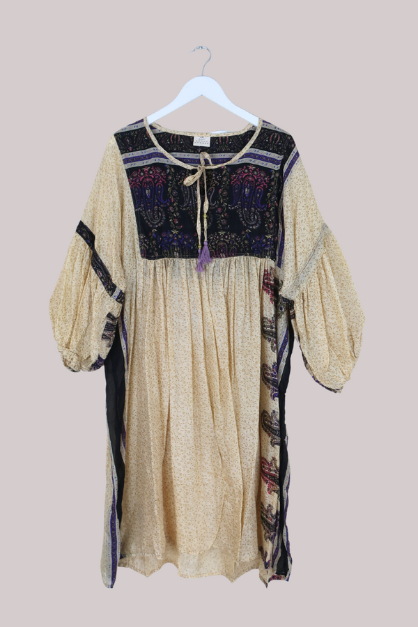 Daisy Vintage Cotton Midi Dress - Pampas Grass Beige Floral - Size XXL