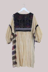 Daisy Vintage Cotton Midi Dress - Pampas Grass Beige Floral - Size XXL
