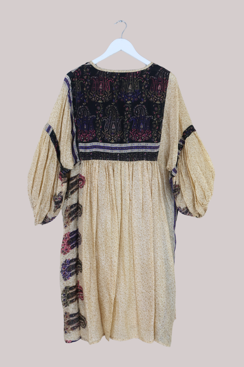 Daisy Vintage Cotton Midi Dress - Pampas Grass Beige Floral - Size XXL