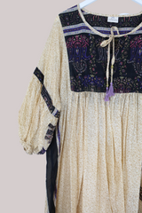 Daisy Vintage Cotton Midi Dress - Pampas Grass Beige Floral - Size XXL