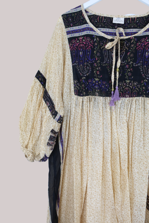 Daisy Vintage Cotton Midi Dress - Pampas Grass Beige Floral - Size XXL