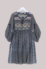 Daisy Vintage Cotton Midi Dress - Midnight Navy Climbing Floral - Size M/L