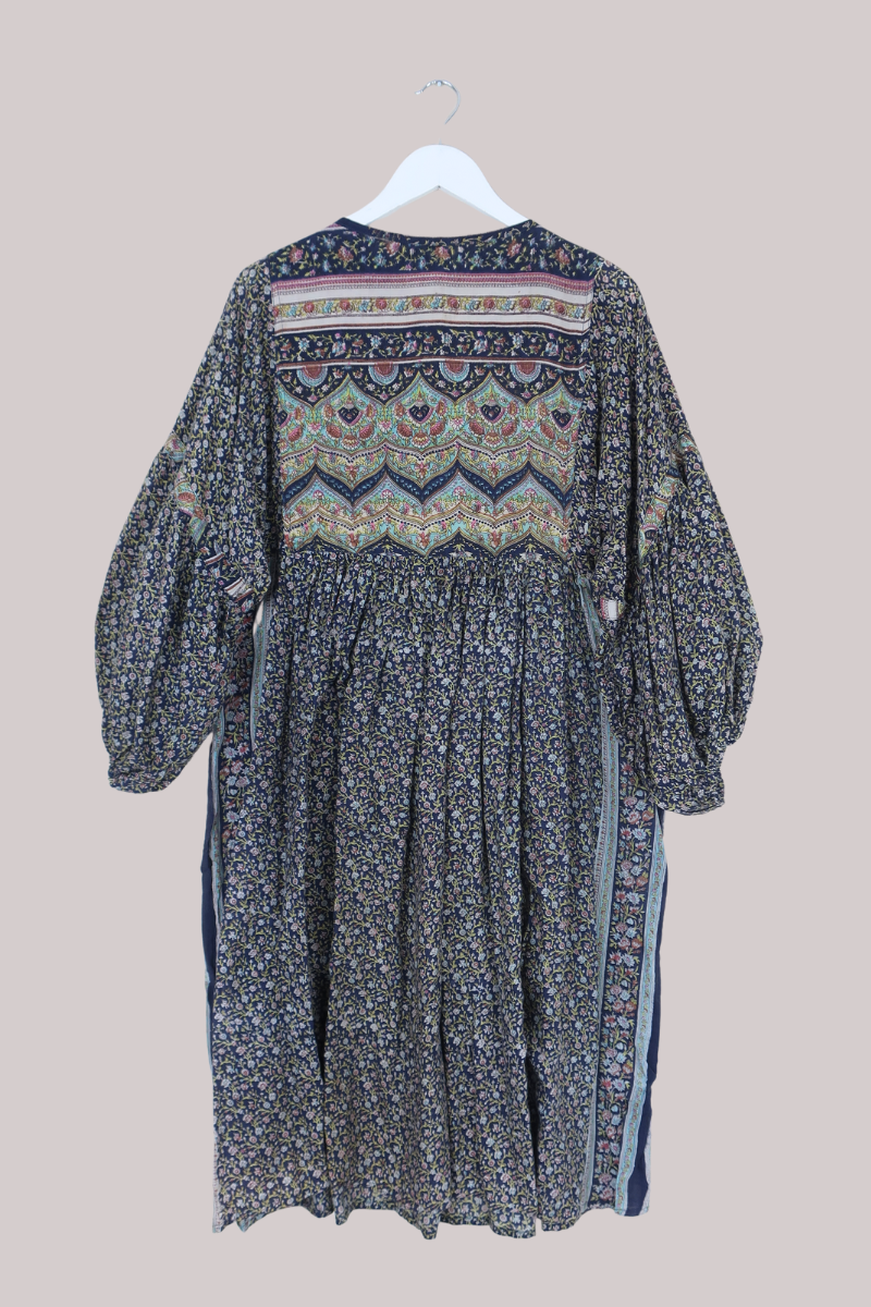 Daisy Vintage Cotton Midi Dress - Midnight Navy Climbing Floral - Size M/L
