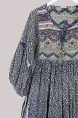 Daisy Vintage Cotton Midi Dress - Midnight Navy Climbing Floral - Size M/L