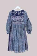 Daisy Vintage Cotton Midi Dress - Twilit Blue Garden - Size M/L