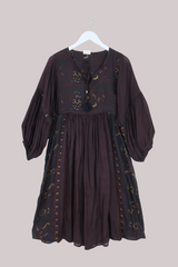 Daisy Vintage Cotton Midi Dress - Firewood Brown - Size M/L