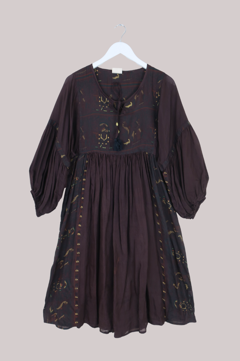 Daisy Vintage Cotton Midi Dress - Firewood Brown - Size M/L