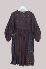 Daisy Vintage Cotton Midi Dress - Firewood Brown - Size M/L