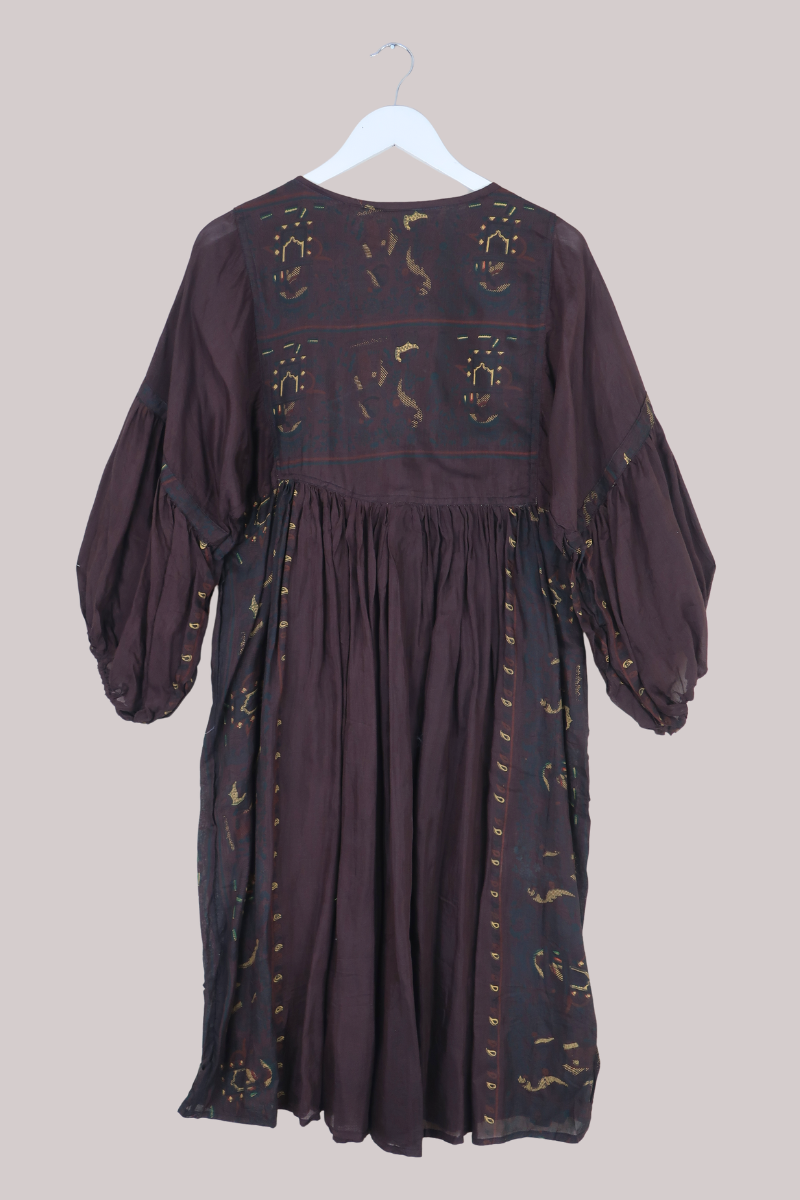 Daisy Vintage Cotton Midi Dress - Firewood Brown - Size M/L