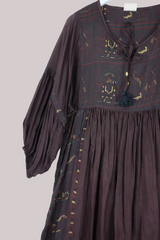 Daisy Vintage Cotton Midi Dress - Firewood Brown - Size M/L