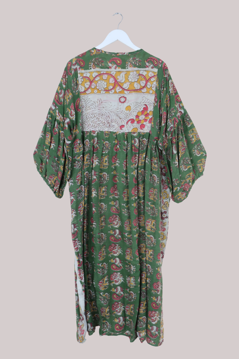 Daisy Vintage Cotton Maxi Dress - Forest Green Menagerie - Size L/XL