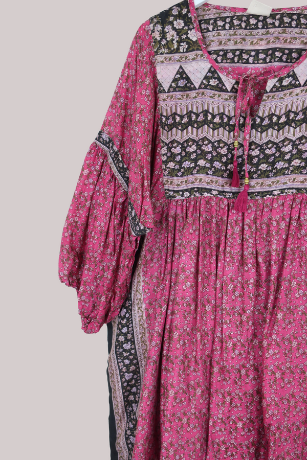 Daisy Vintage Cotton Midi Dress - Spring Pink Floral - Size XXL
