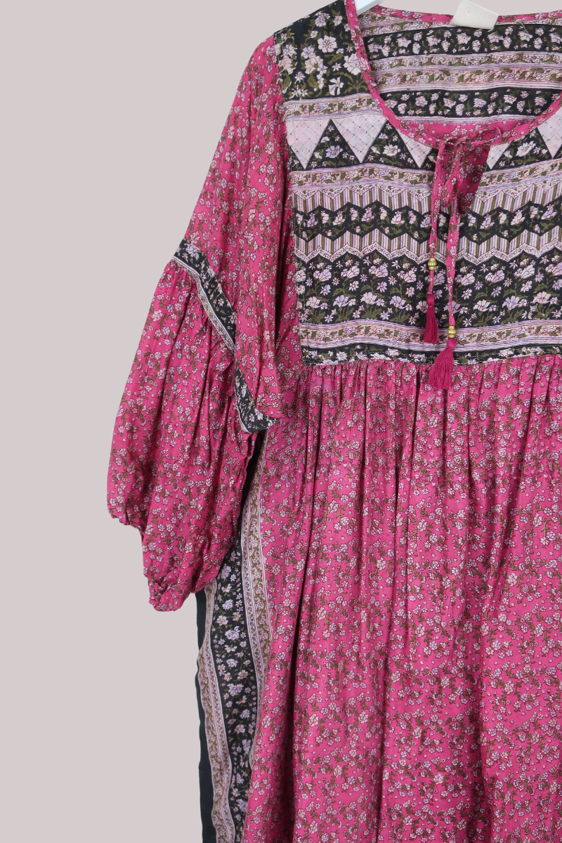 Daisy Vintage Cotton Midi Dress - Spring Pink Floral - Size XXL
