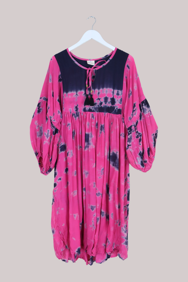 Daisy Vintage Cotton Midi Dress - Pink & Darkest Navy Tie Dye - Size XS