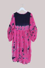 Daisy Vintage Cotton Midi Dress - Pink & Darkest Navy Tie Dye - Size XS