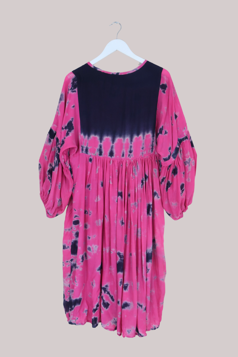 Daisy Vintage Cotton Midi Dress - Pink & Darkest Navy Tie Dye - Size XS