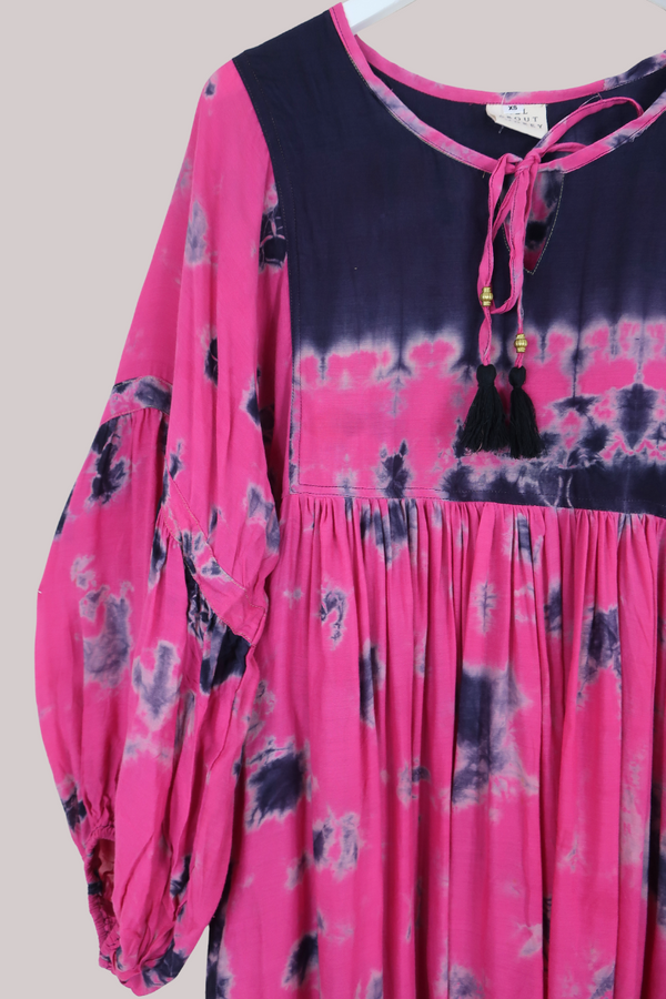 Daisy Vintage Cotton Midi Dress - Pink & Darkest Navy Tie Dye - Size XS