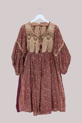 Daisy Vintage Cotton Midi Dress - Cherry Wood Red Blossom - Size M/L