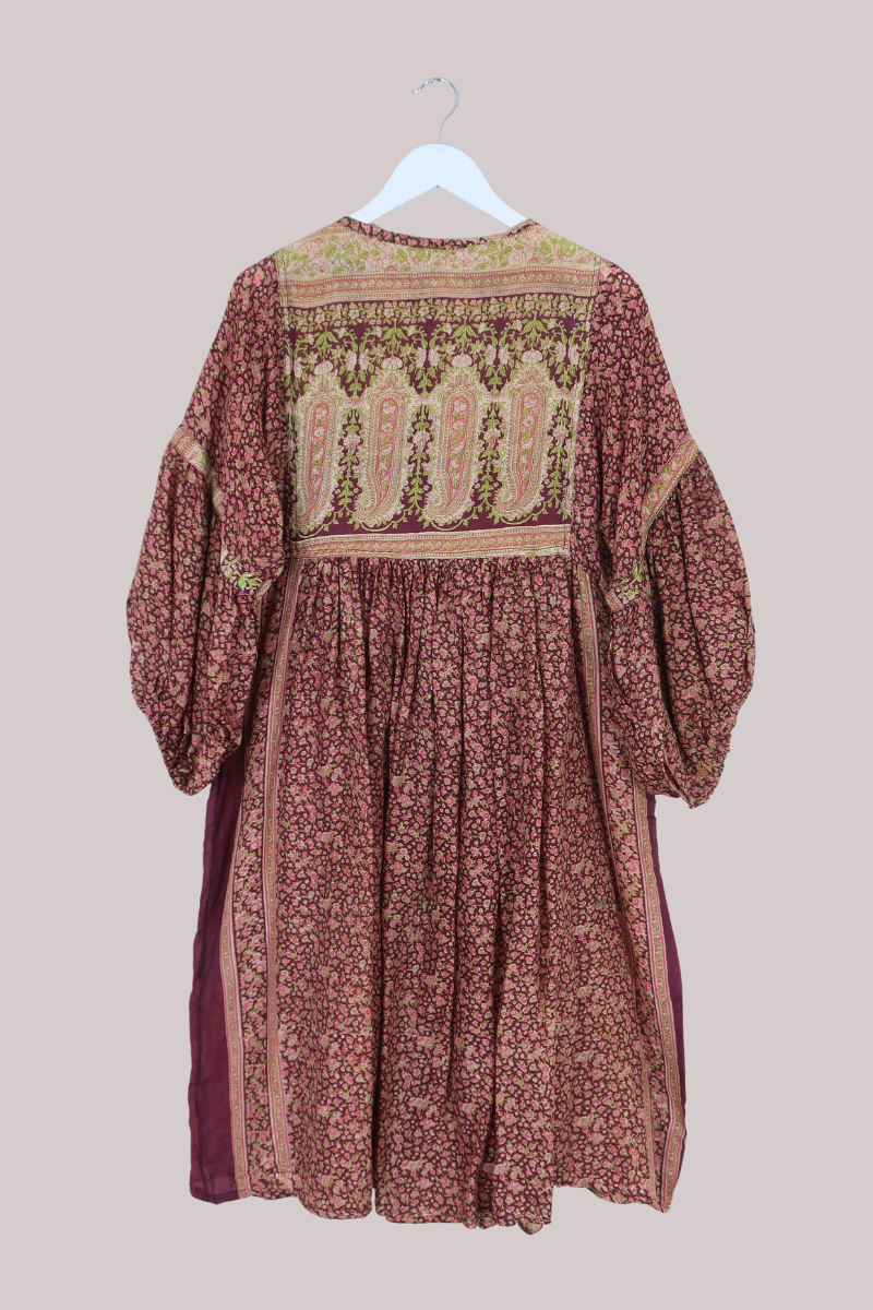 Daisy Vintage Cotton Midi Dress - Cherry Wood Red Blossom - Size M/L