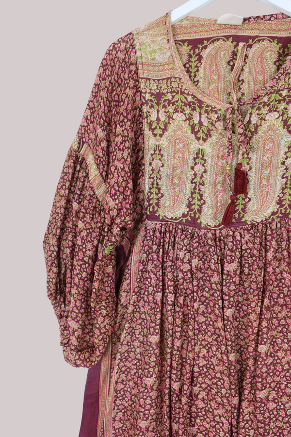Daisy Vintage Cotton Midi Dress - Cherry Wood Red Blossom - Size M/L
