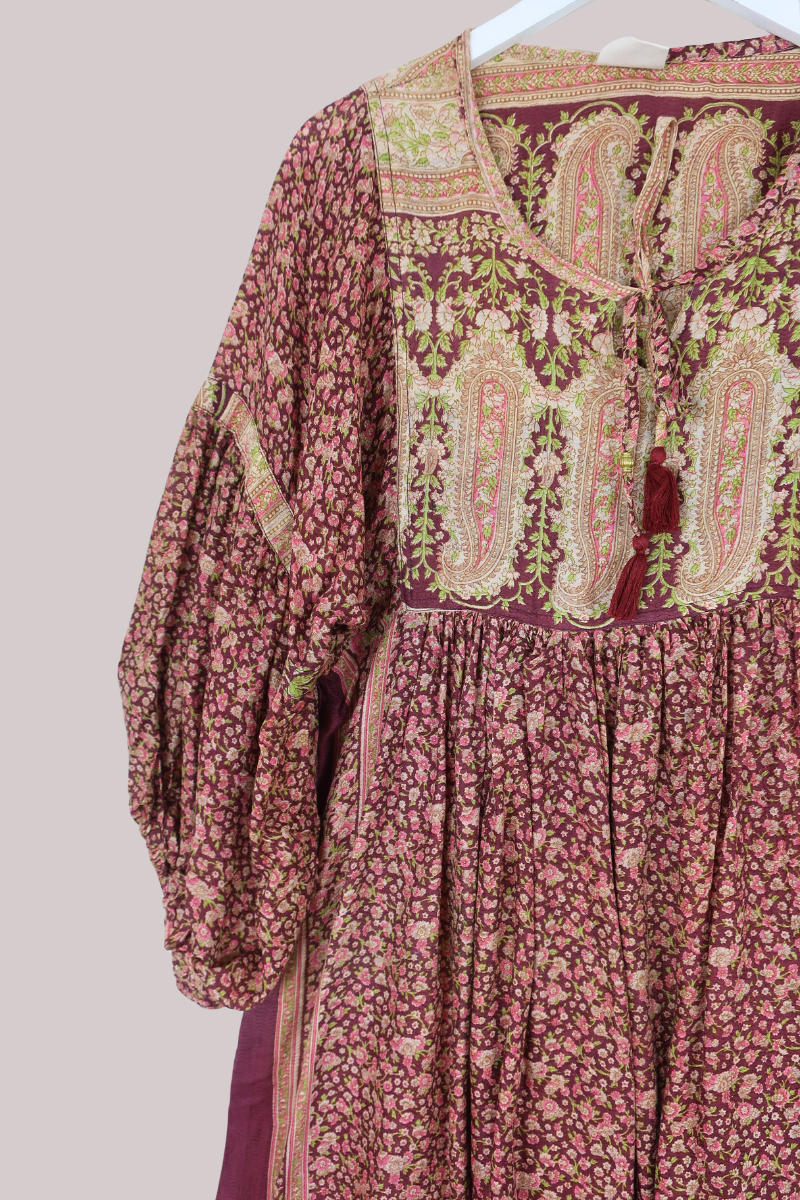 Daisy Vintage Cotton Midi Dress - Cherry Wood Red Blossom - Size M/L