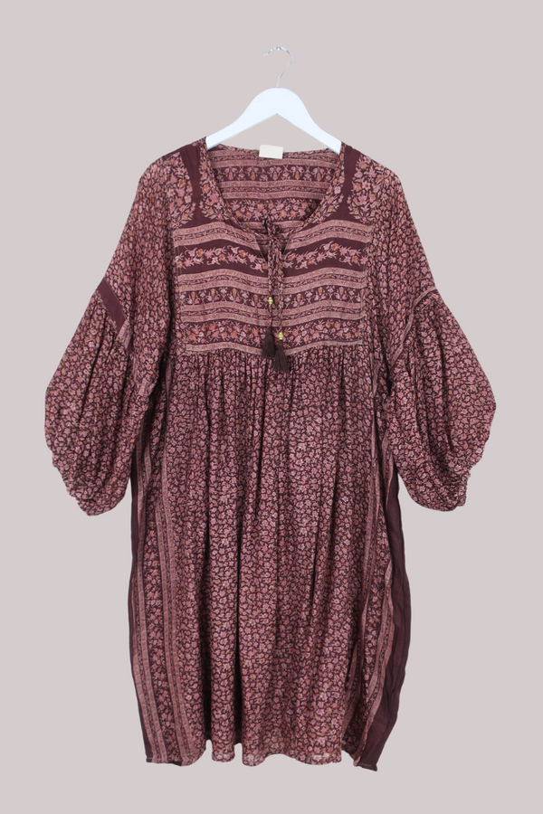 Daisy Vintage Cotton Midi Dress - Purple Cedar Floral - Size XXL