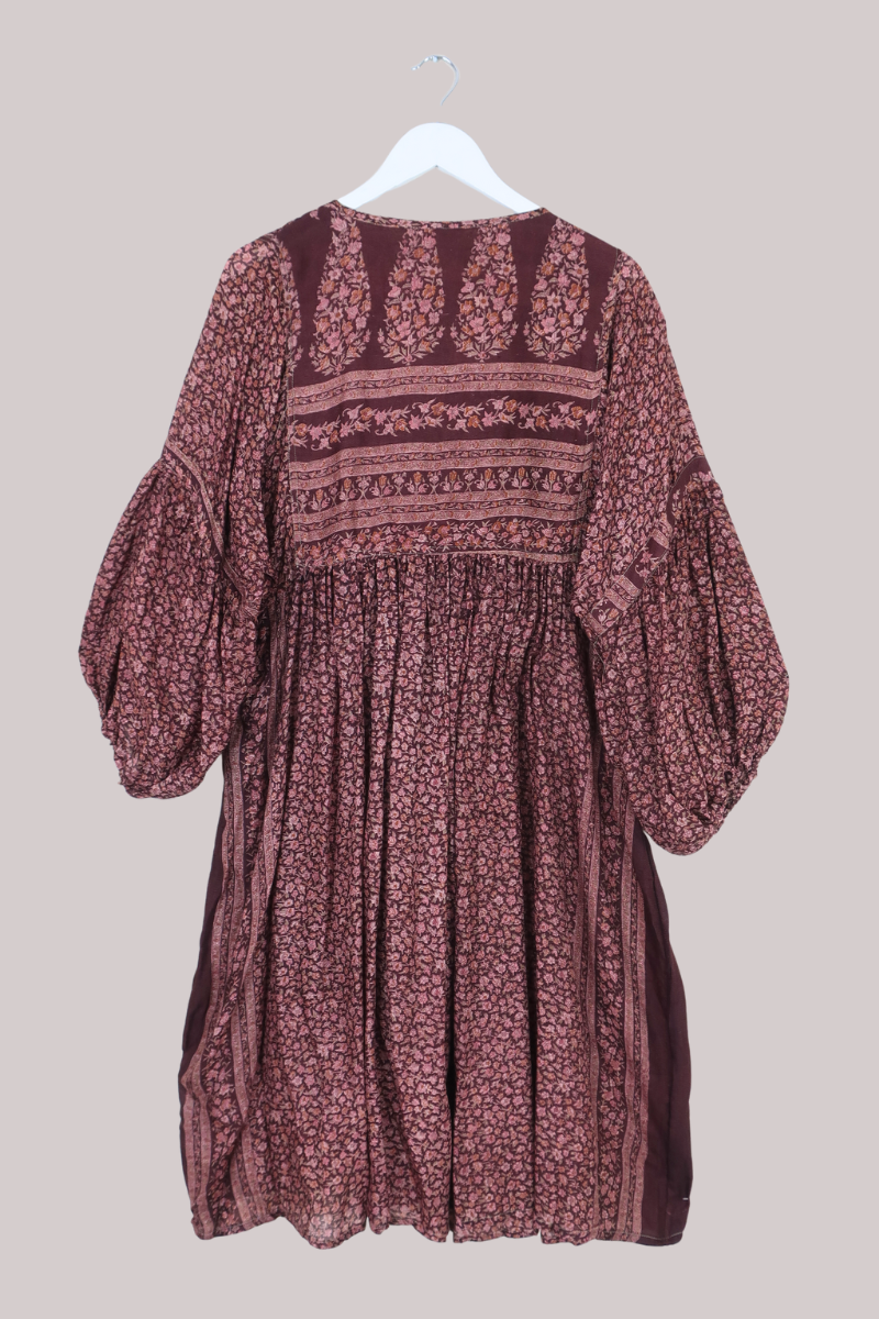 Daisy Vintage Cotton Midi Dress - Purple Cedar Floral - Size XXL