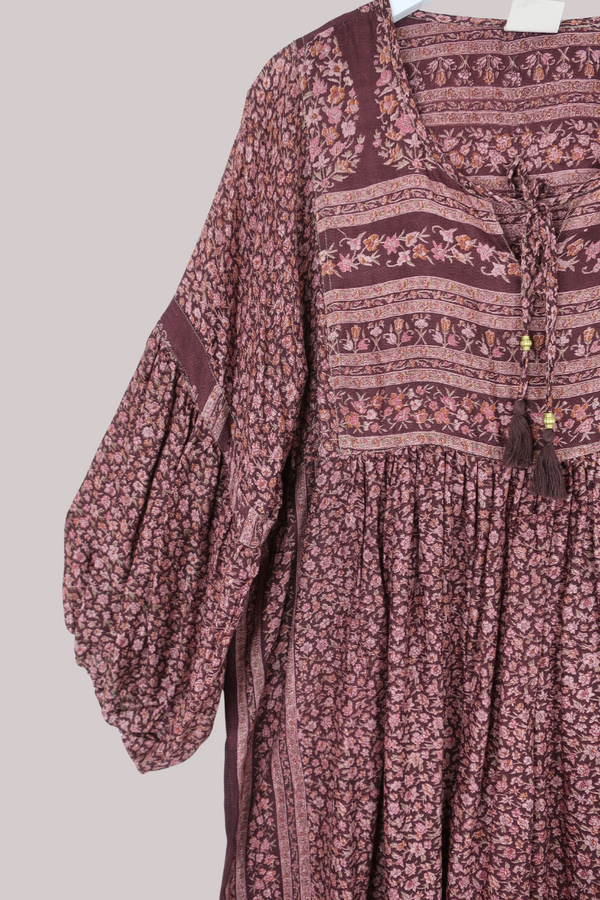 Daisy Vintage Cotton Midi Dress - Purple Cedar Floral - Size XXL