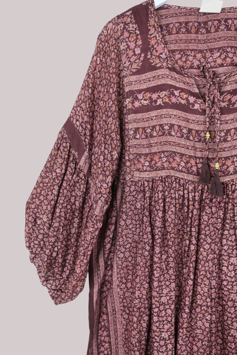 Daisy Vintage Cotton Midi Dress - Purple Cedar Floral - Size XXL