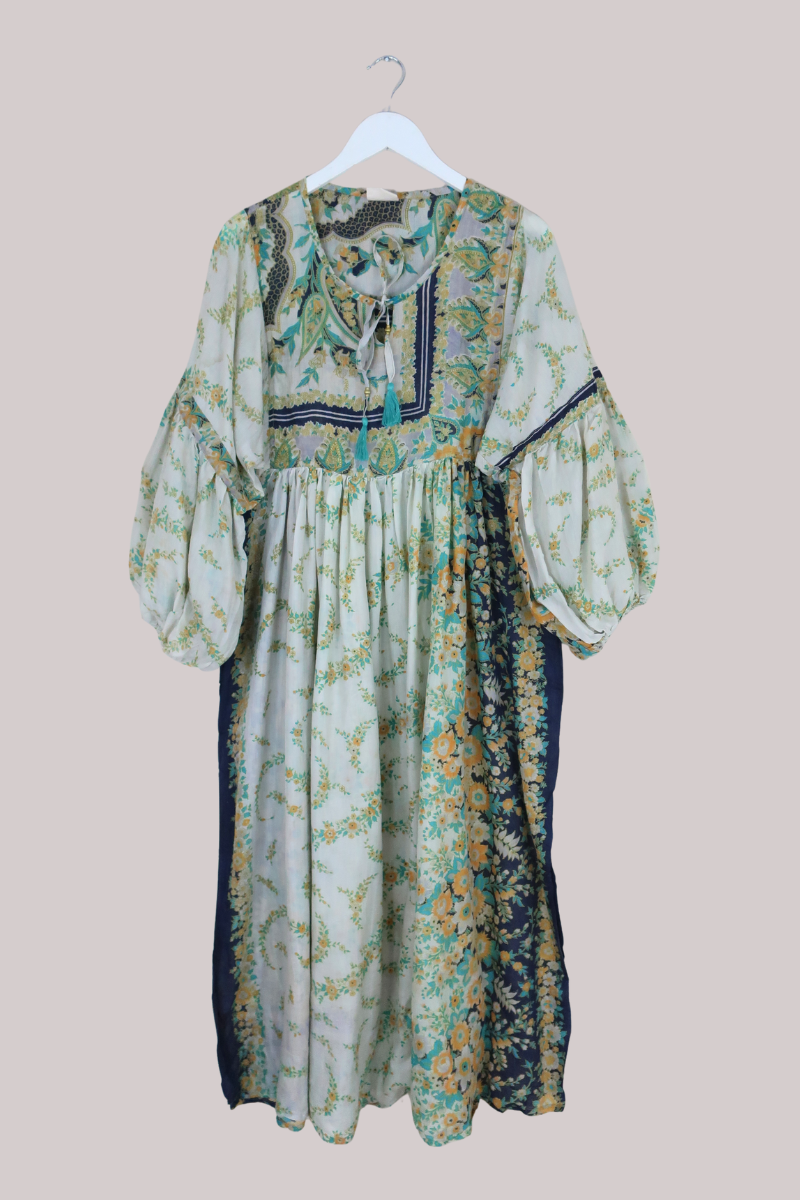 Daisy Vintage Cotton Maxi Dress - Beautiful Blossom Garden Walls - Size XS
