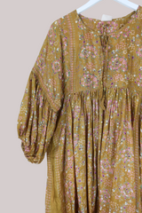 Daisy Vintage Cotton Midi Dress - Brass Flower Circles - Size M/L