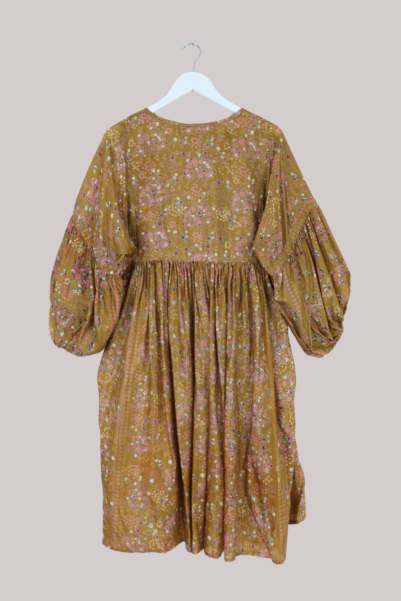 Daisy Vintage Cotton Midi Dress - Brass Flower Circles - Size M/L