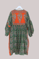 Daisy Vintage Cotton Midi Dress - Autumn Fields Green & Orange - Size XXL