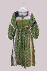 Daisy Vintage Cotton Maxi Dress - Tarragon Green Mosaic - Size XS